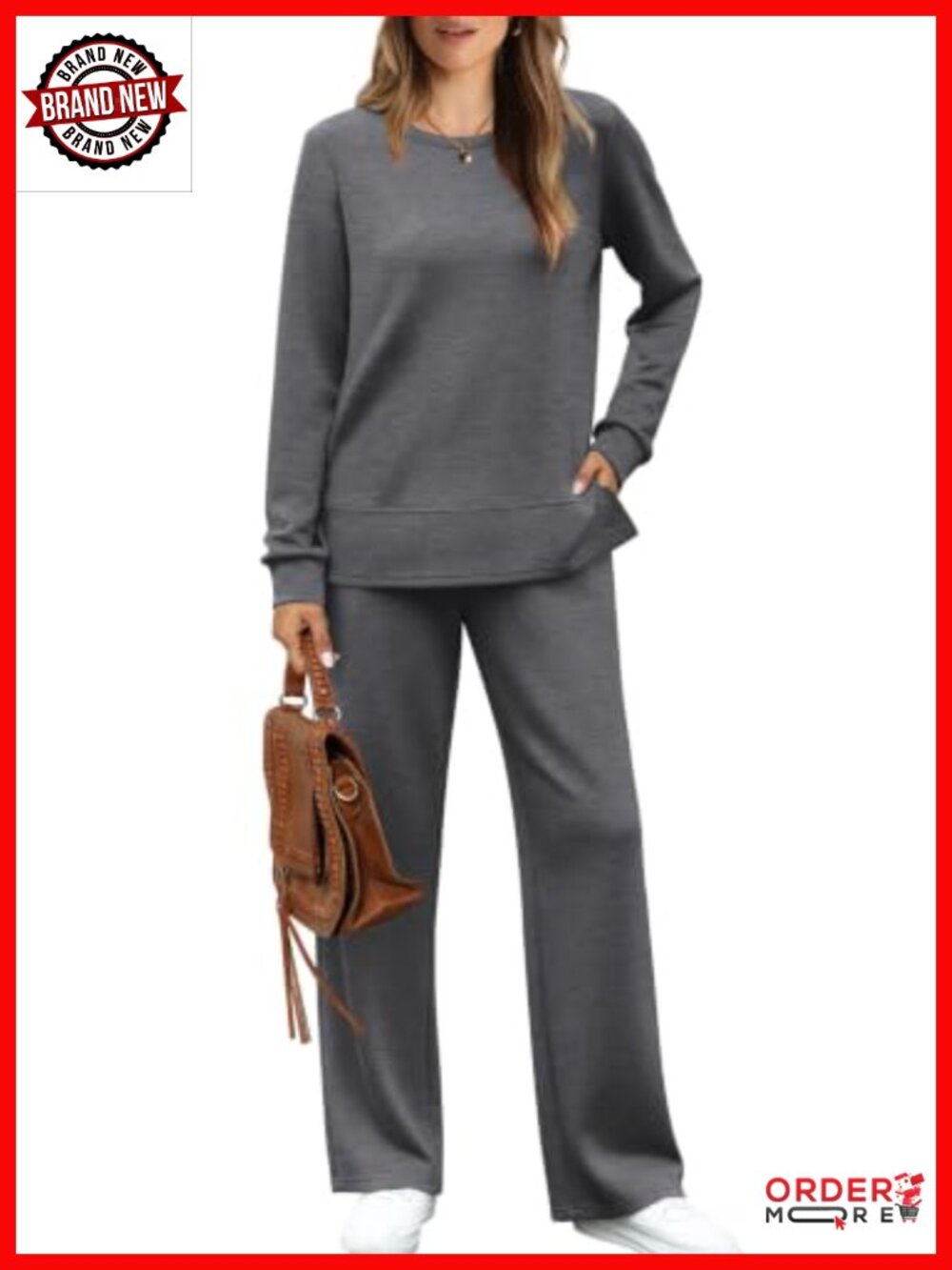 Womens 2 Piece Lounge Set Wide Leg Sweatsuit Crewneck Travel Outfit